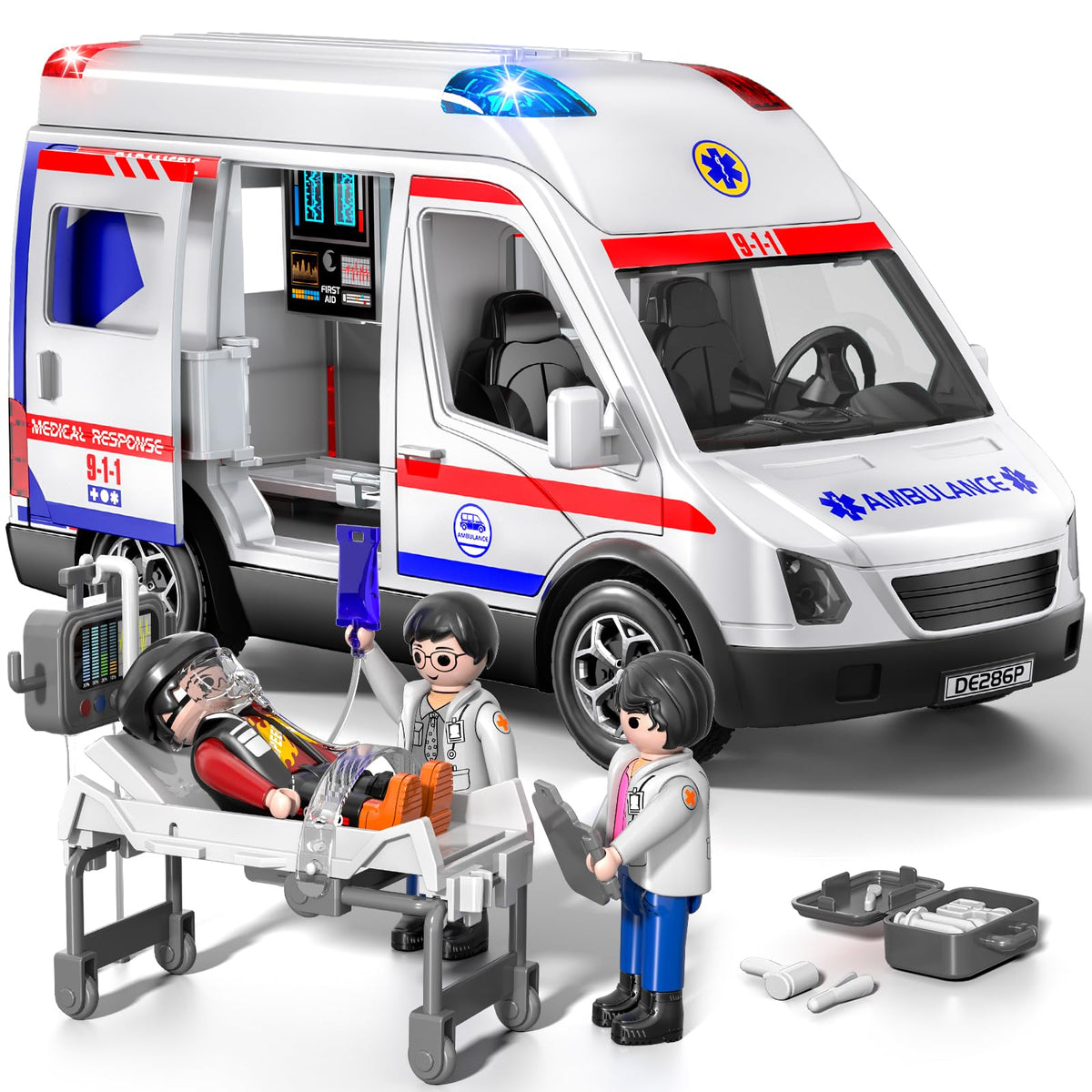 YunWings ambulance toy opens its roof for easy access during play