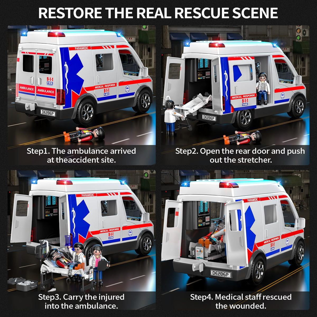 YunWings ambulance toy stretcher accessory enhances role play