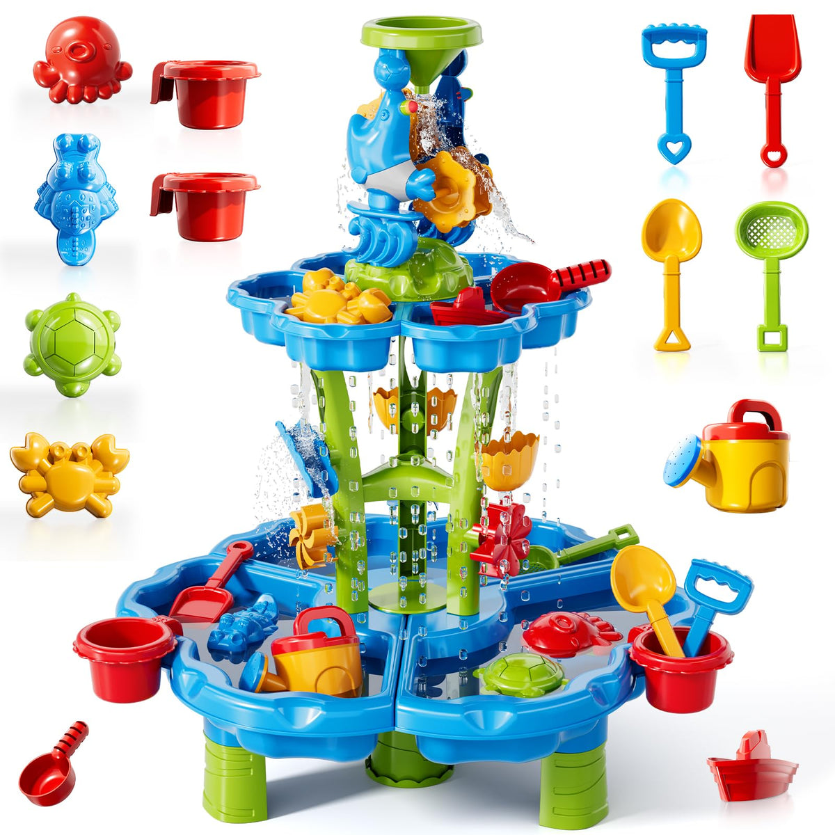 YunWings Kids Sand Water Table top view for shared outdoor play that encourages collaboration.