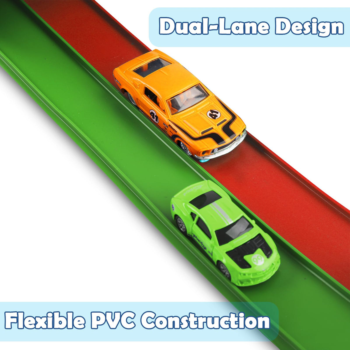 YUOIOYU Flex Tracks roll-out on floor enables quick, mess-free indoor racing