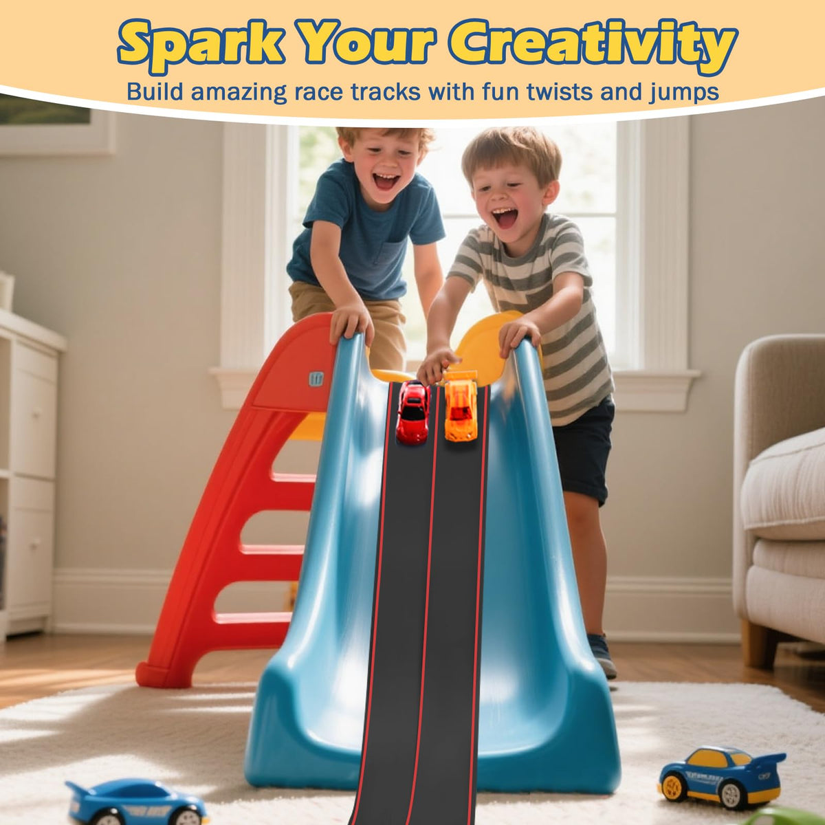 YUOIOYU roll-up track stores compactly and unrolls quickly for on-the-go fun.