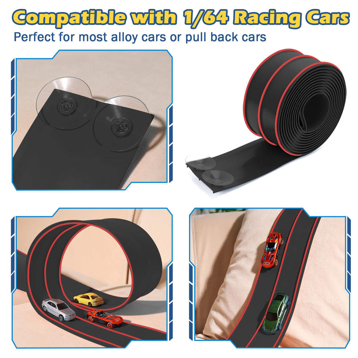 YUOIOYU suction cups provide strong attachment on smooth surfaces for stable race courses.