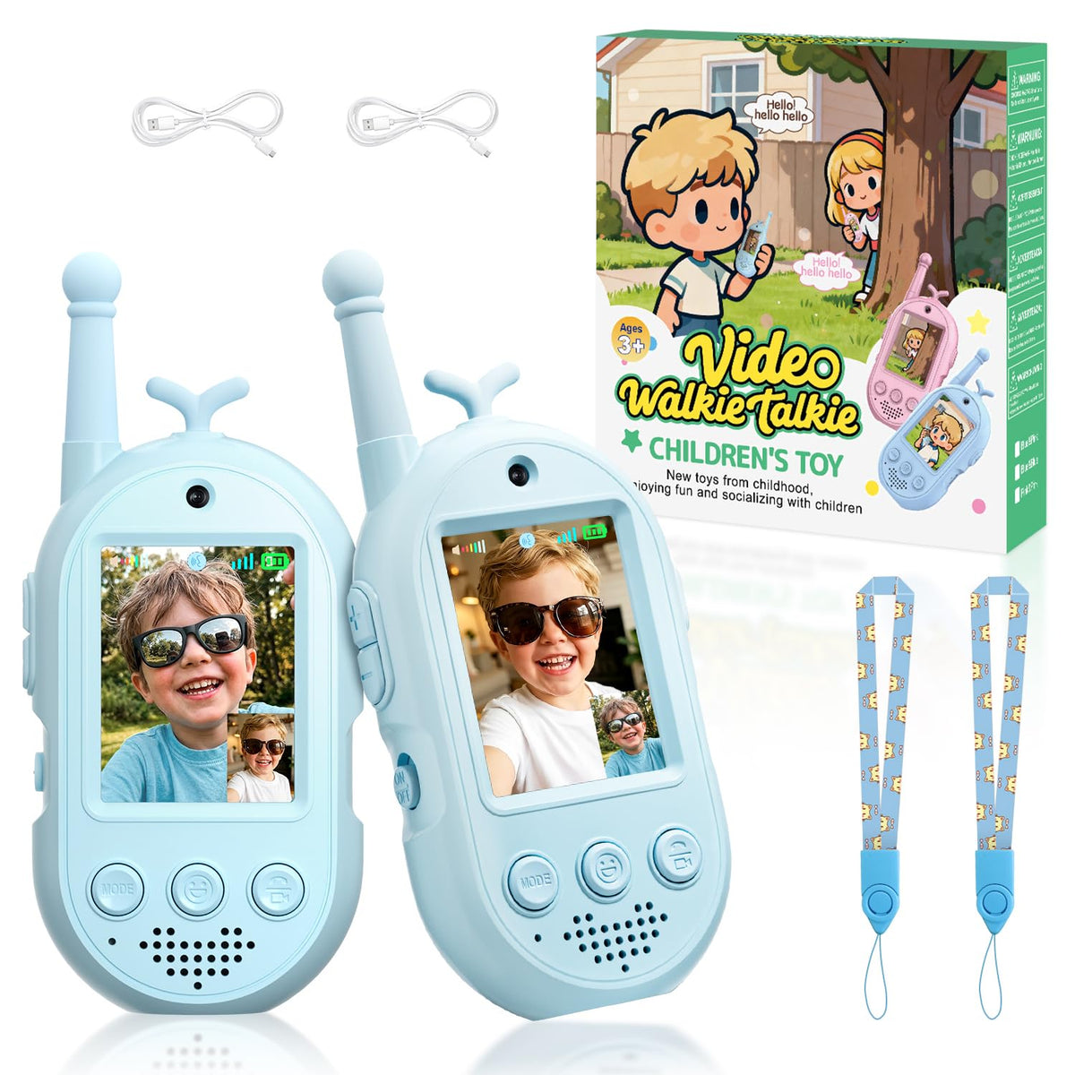 YUSSBCU video walkie talkie blue front view for real-time kid communication