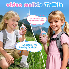 YUSSBCU video walkie talkie pink screen display highlights real-time video chatting.