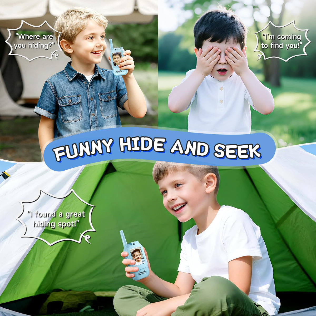 YUSSBCU video walkie talkies kids blue outdoors range use for adventures.