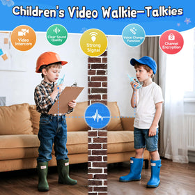 YUSSBCU video walkie talkies kids blue video screen enabling calls during play.