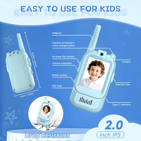 YUSSBCU video walkie talkies kids blue three voice modes for variety.
