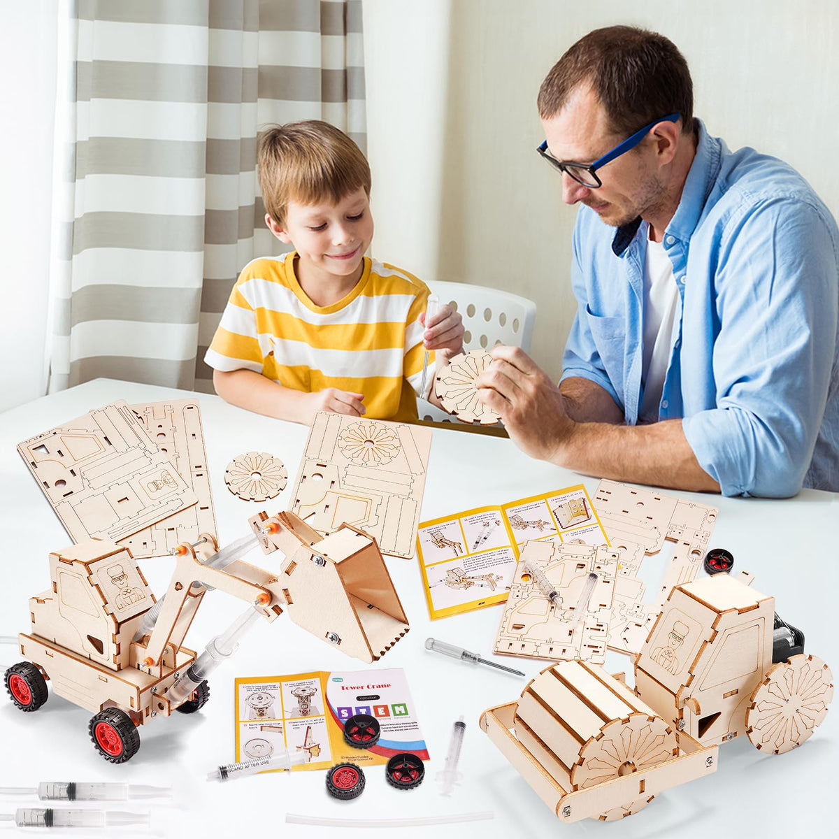 Yutin STEM Kit Road Roller—durable wood pieces encourage structured building and planning.