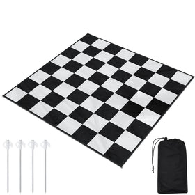 Yuxung giant chess mat spread on grass for outdoor play and social entertainment.