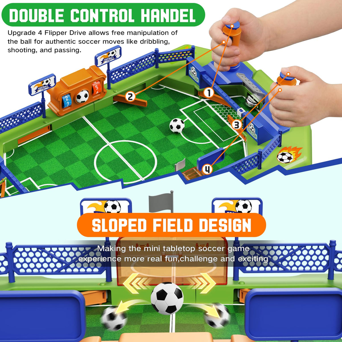 Yuyctwg mini foosball table playing-field captures authentic tabletop soccer action.
