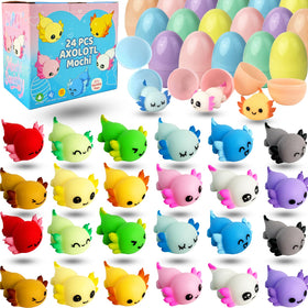 YUYUGAGA axolotl mochi squishy eggs set for Easter basket fillers and gentle squeezes.