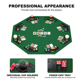 YUZPKRSI green felt poker mat provides smooth card handling and casino vibes.