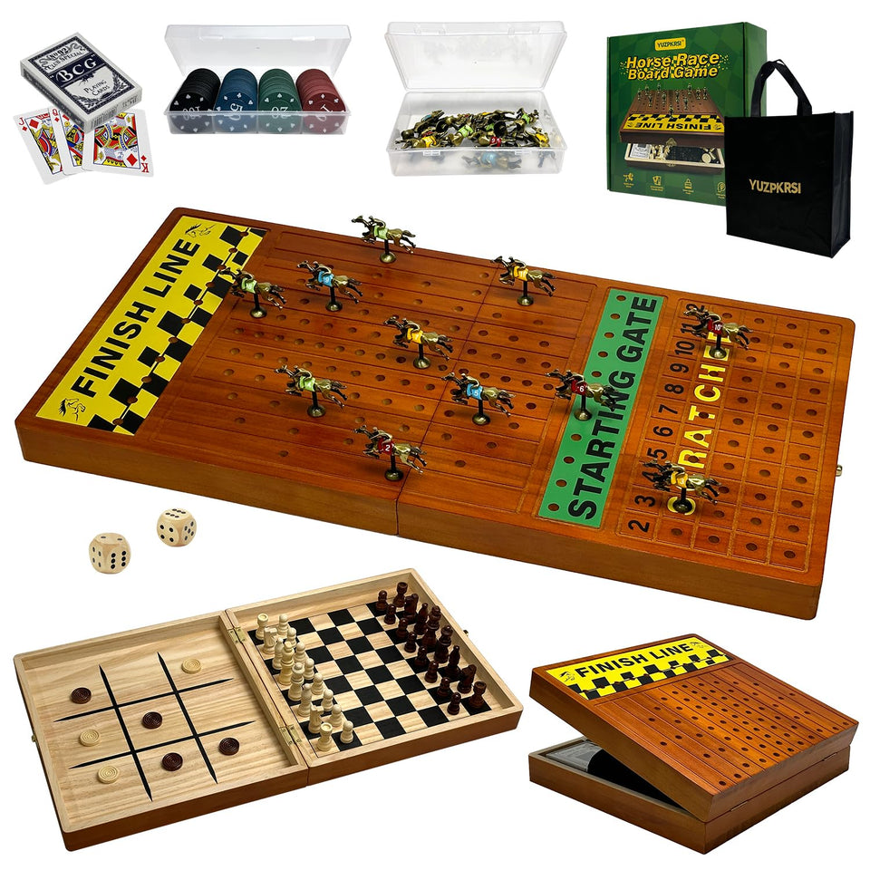 YUZPKRSI large 23-inch horse race board with a smooth wooden playing surface