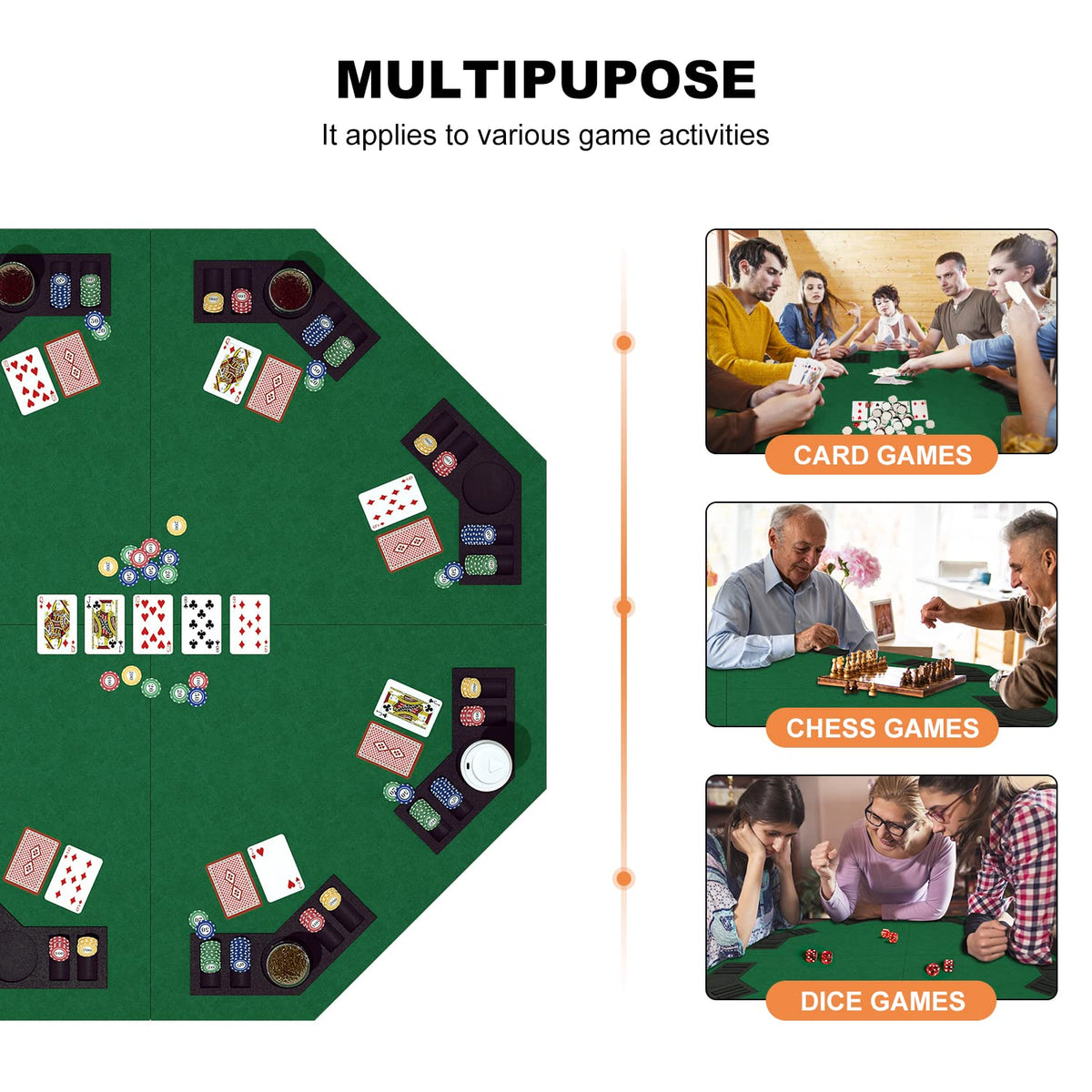 YUZPKRSI versatile topper for poker, blackjack, and Hold’em gatherings.