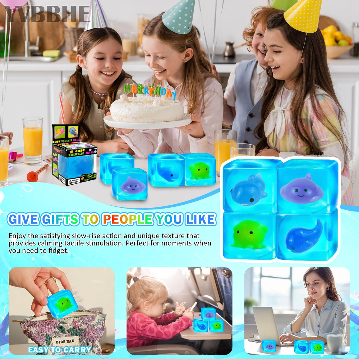 YVBBHE blue backpack-ready squeeze cube, portable fidget toy for on-the-go
