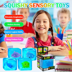 YVBBHE blue glow-in-the-dark squeeze cube glows after light exposure