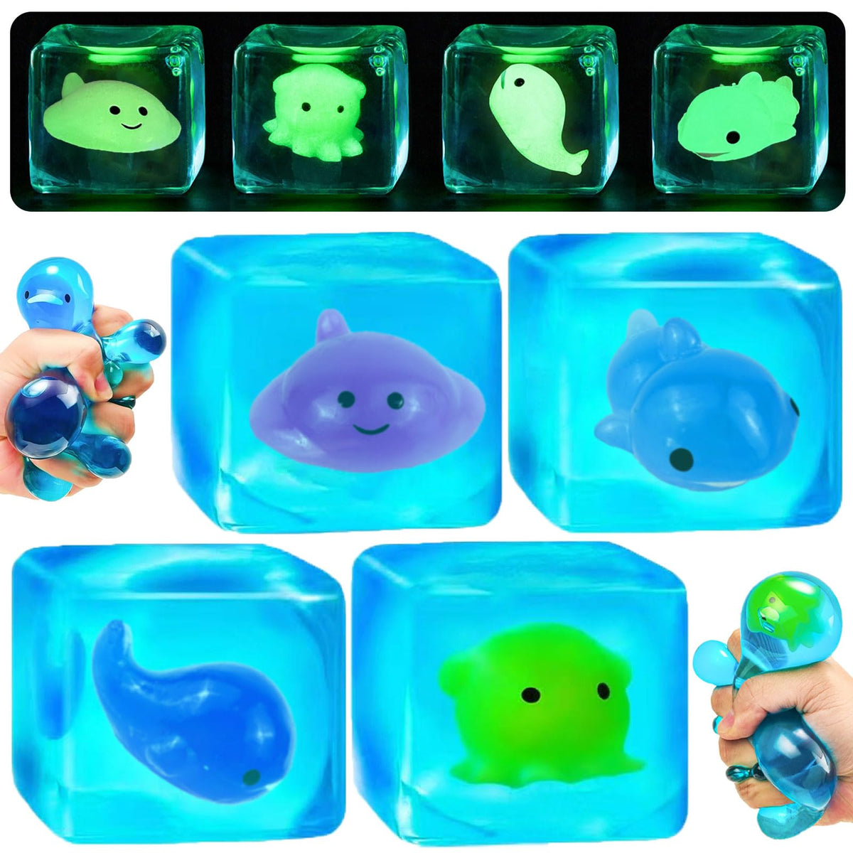 YVBBHE blue squeeze cube featuring octopus for sensory play