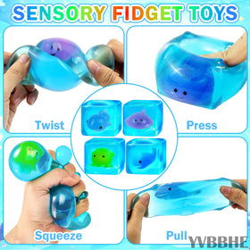 YVBBHE blue squeeze cube showing a whale for calm tactile stimulation