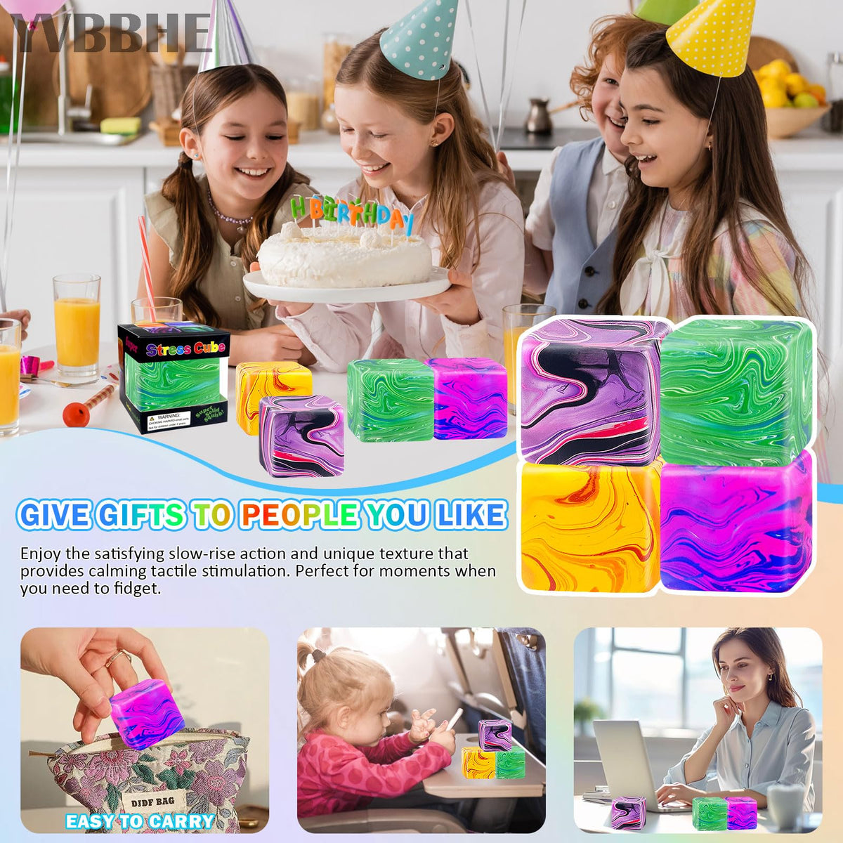 YVBBHE desk-friendly stress-relief ball for travel and office use.
