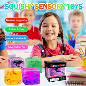 YVBBHE purple squishy cube showcasing pliable texture for tactile focus on tasks.