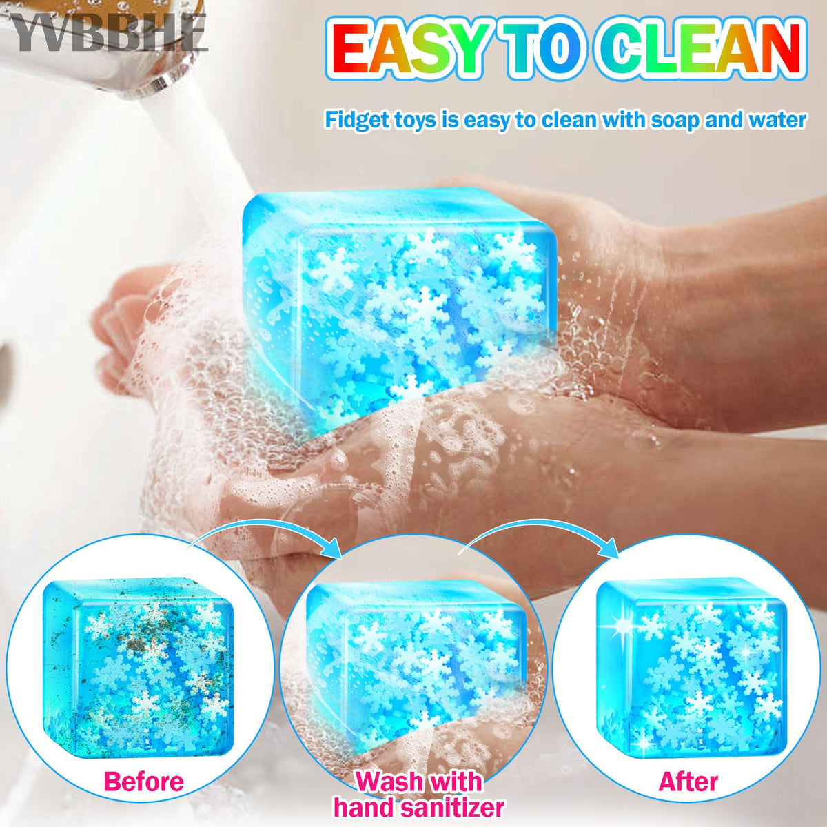 YVBBHE in-hand snowflake cube demonstrates silent, satisfying fidget for meetings.