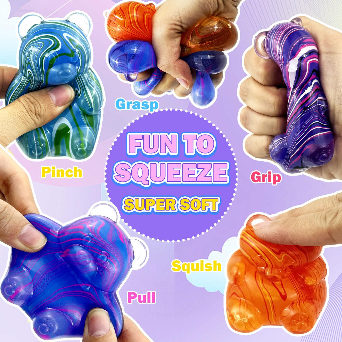 YVBBHE soft TPR material squishy toy is durable and easy to clean with soap.