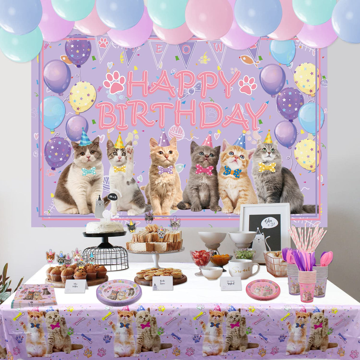 Ywediim cat birthday macaron balloons set adds playful decor