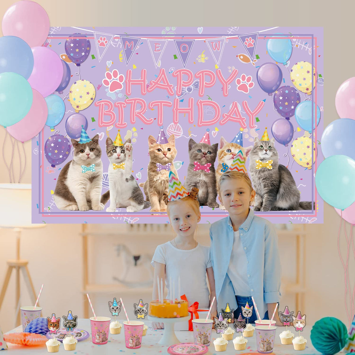Ywediim cat birthday tablecloth and napkins ready for use