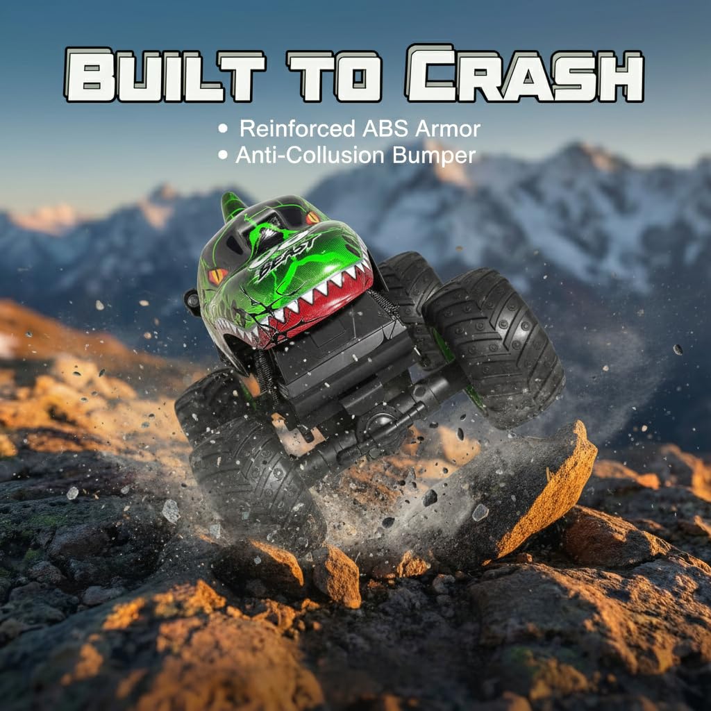 YWMVCM dinosaur RC car roaring sound enhances play realism.