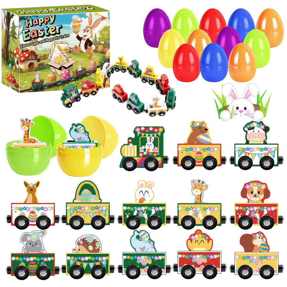 Yxwomenxy Easter eggs magnetic wooden train for toddlers