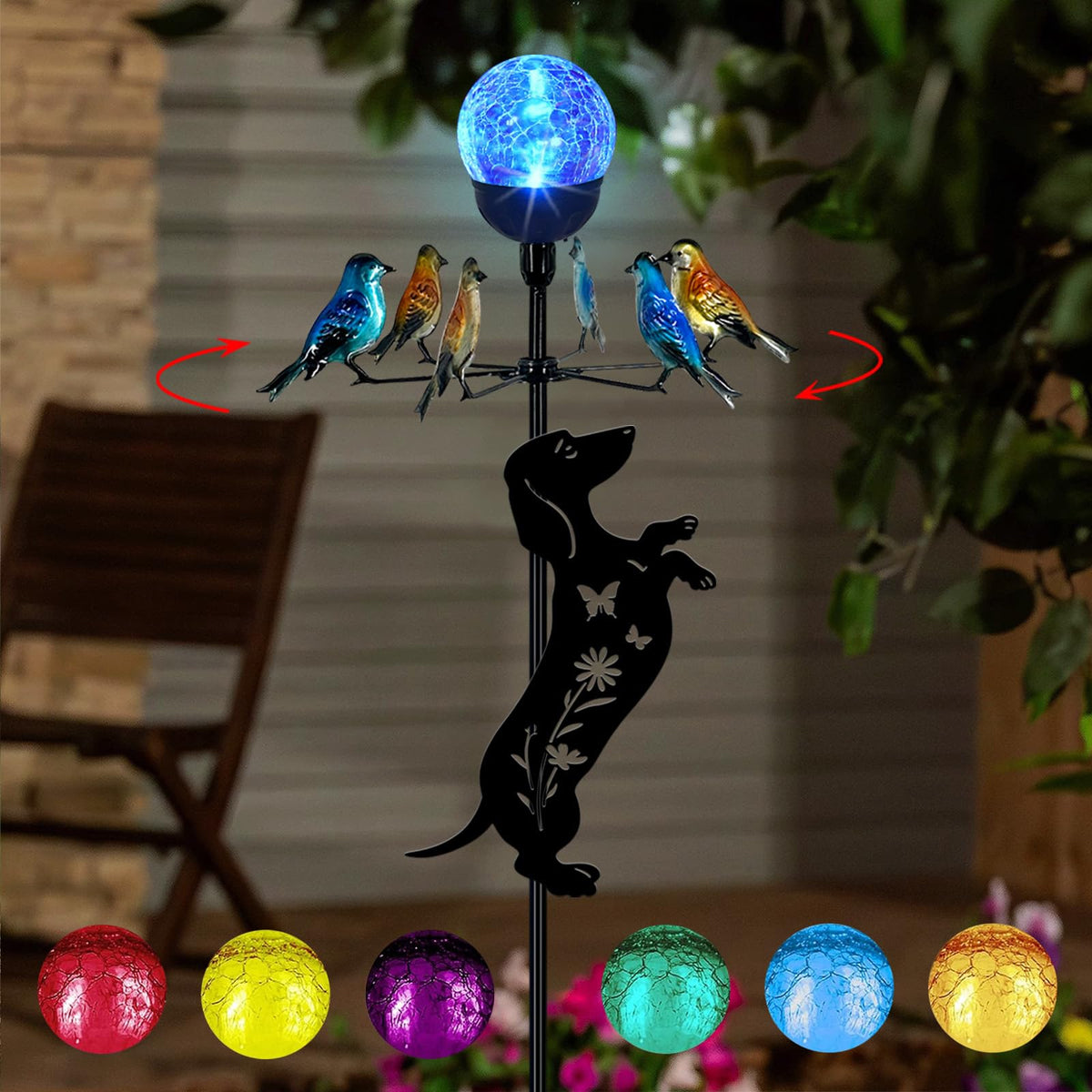 YY Gardenia solar lights yard stakes with bird wind spinner for vibrant outdoor ambiance.