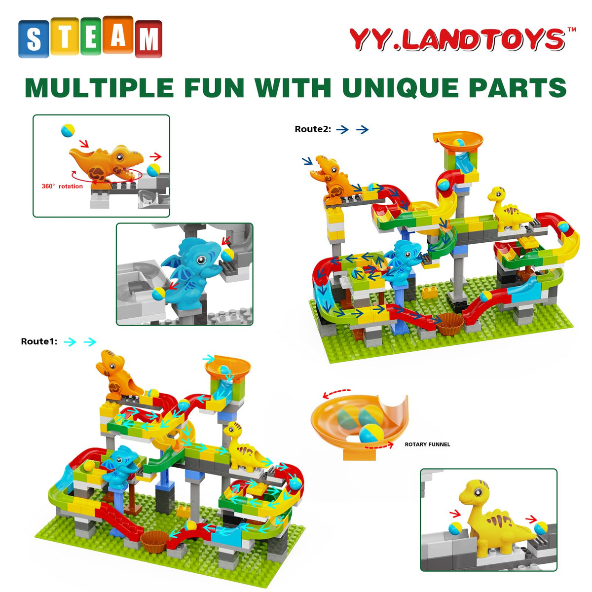 YY LANDTOYS Assembled marble run with tracks and sturdy base