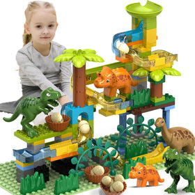 YY LANDTOYS dinosaur marble run track assembly sparks imaginative play and problem-solving during building sessions.