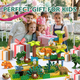 YY LANDTOYS dinosaur marble run gift promotes imaginative racing and family fun.