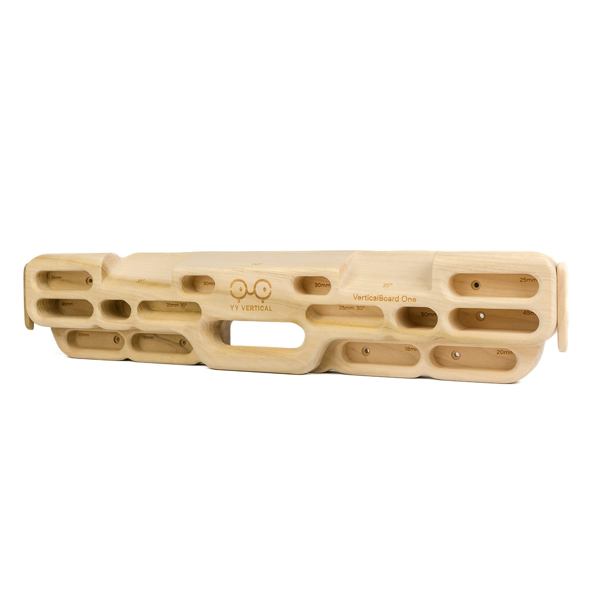 YY Vertical Verticalboard front view with varied grips for progressive climbing training.