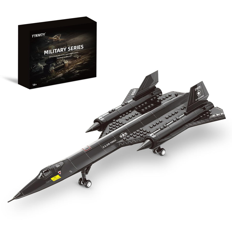 YYKNGYI SR-71 fighter jet building set close view of brick connections for creative play.