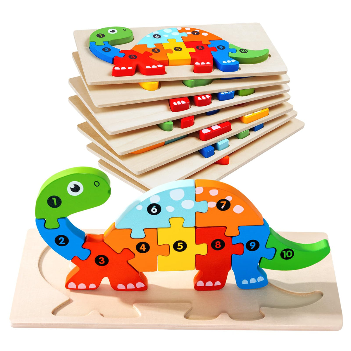 YySiRui wooden dinosaur puzzle enhances fine motor skills and spatial awareness for toddlers.