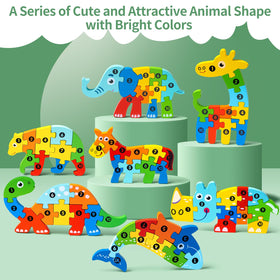 YySiRui wooden giraffe puzzle supports hand-eye coordination while exploring colors.