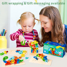 YySiRui wooden rhino puzzle introduces animals while building cognitive skills and color sense.