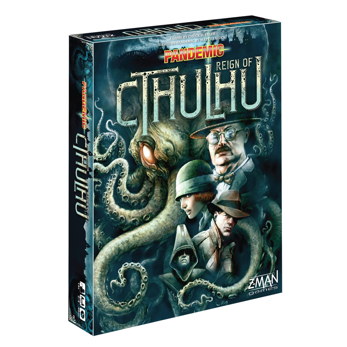 Z-Man Games' Pandemic Reign of Cthulhu investigators figures for immersive cooperative play.