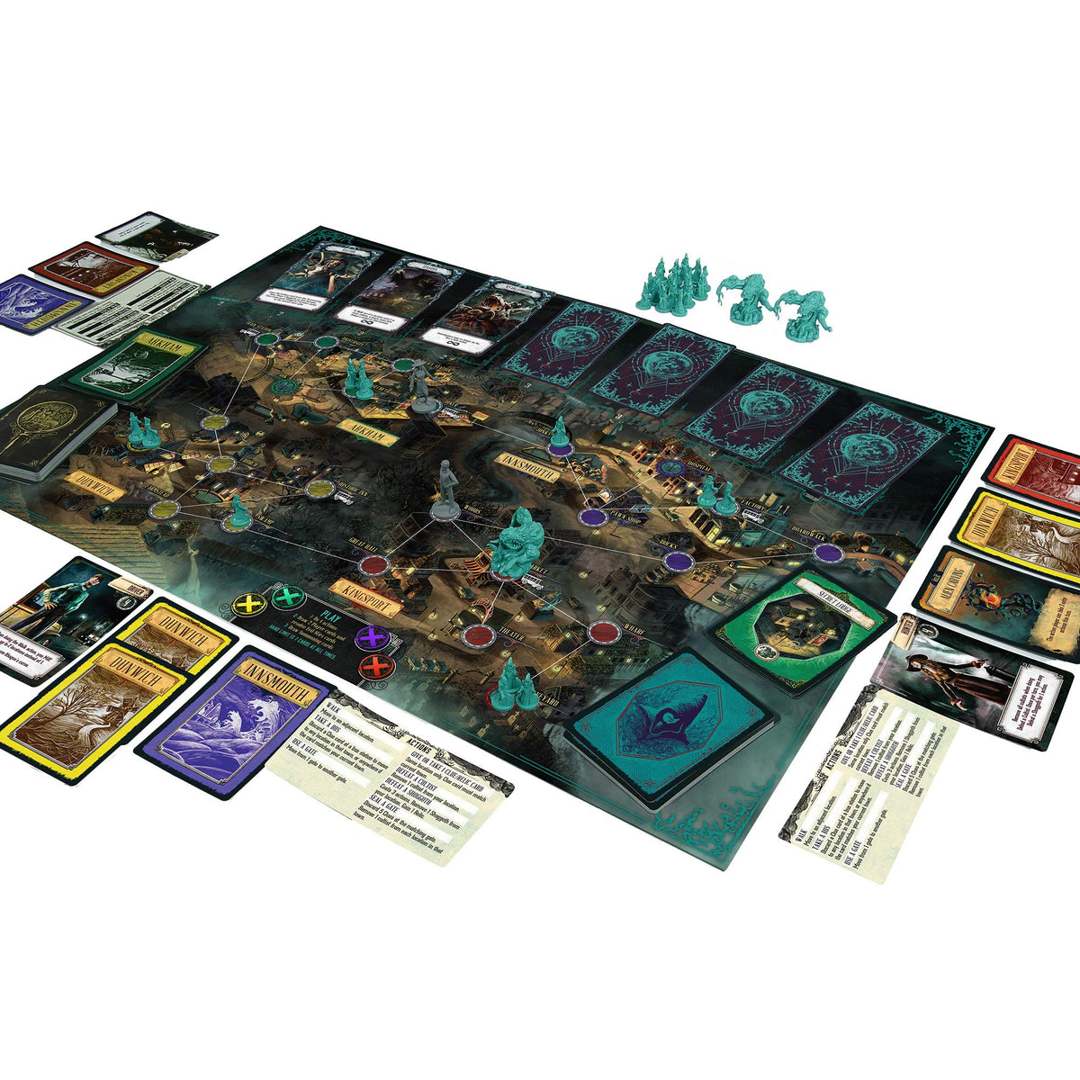 Z-Man Games' Pandemic Reign of Cthulhu seals gates visual highlights teamwork during setup.