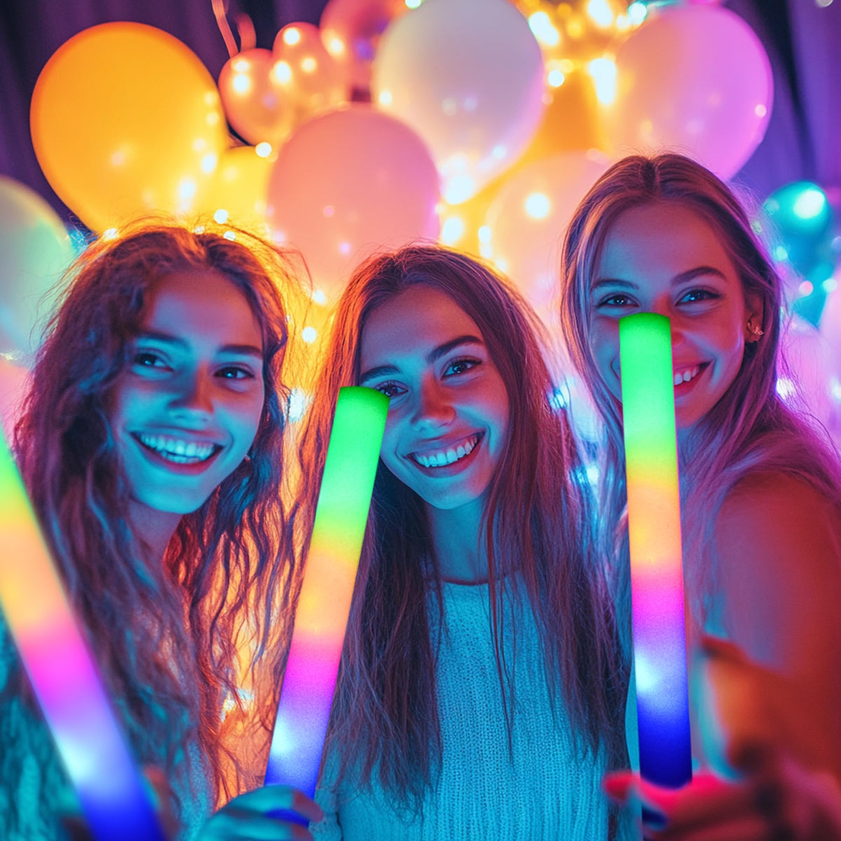 Zaaaslsm foam glow sticks arranged as colorful party favors