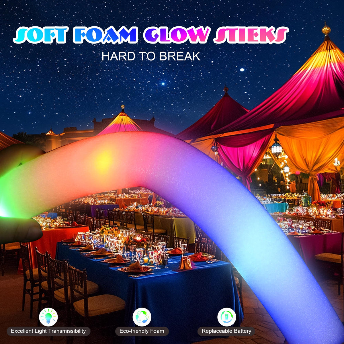 Zaaaslsm glow sticks with replaceable batteries for long use