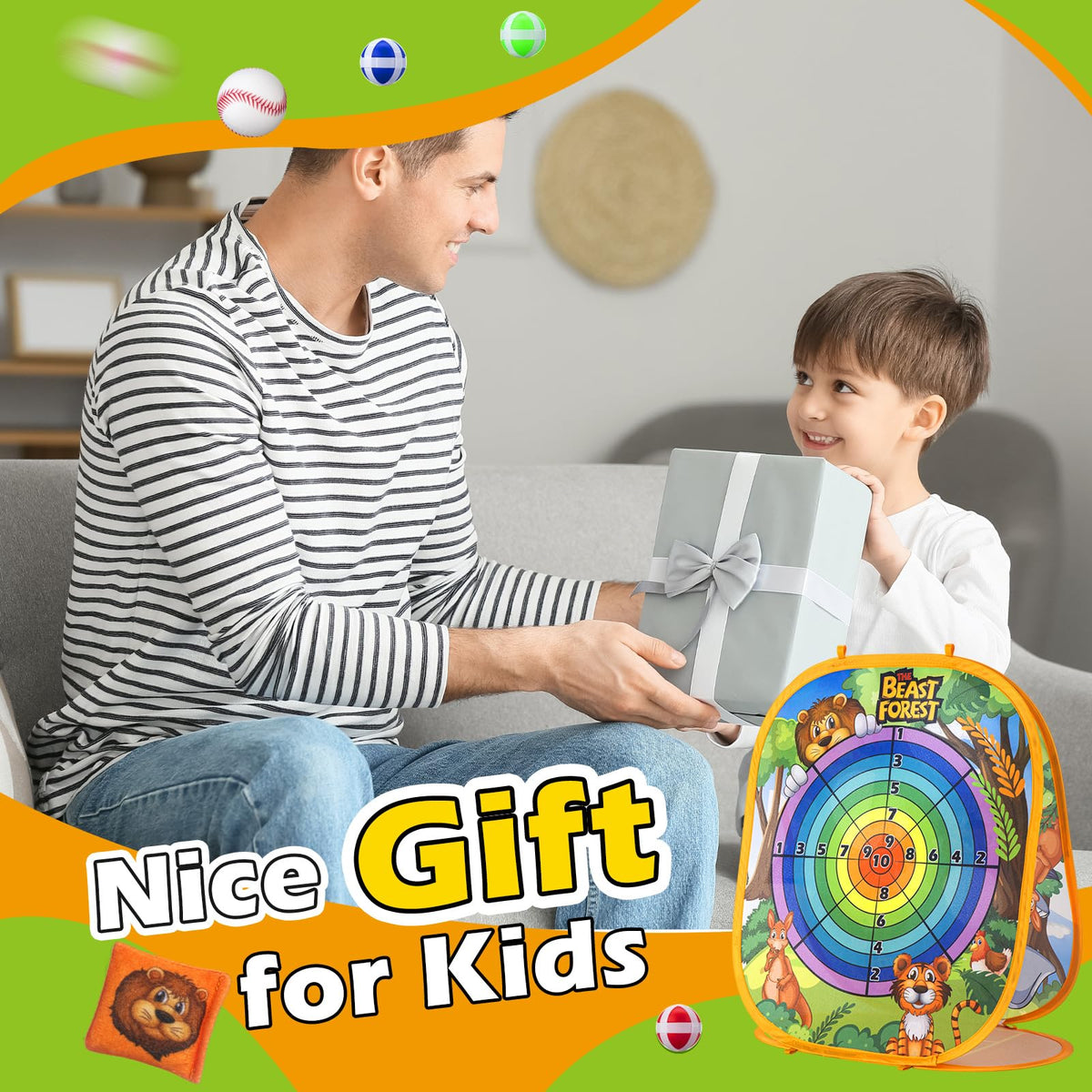 Gift-ready packaging of ZACEAC bean bag toss set for kids