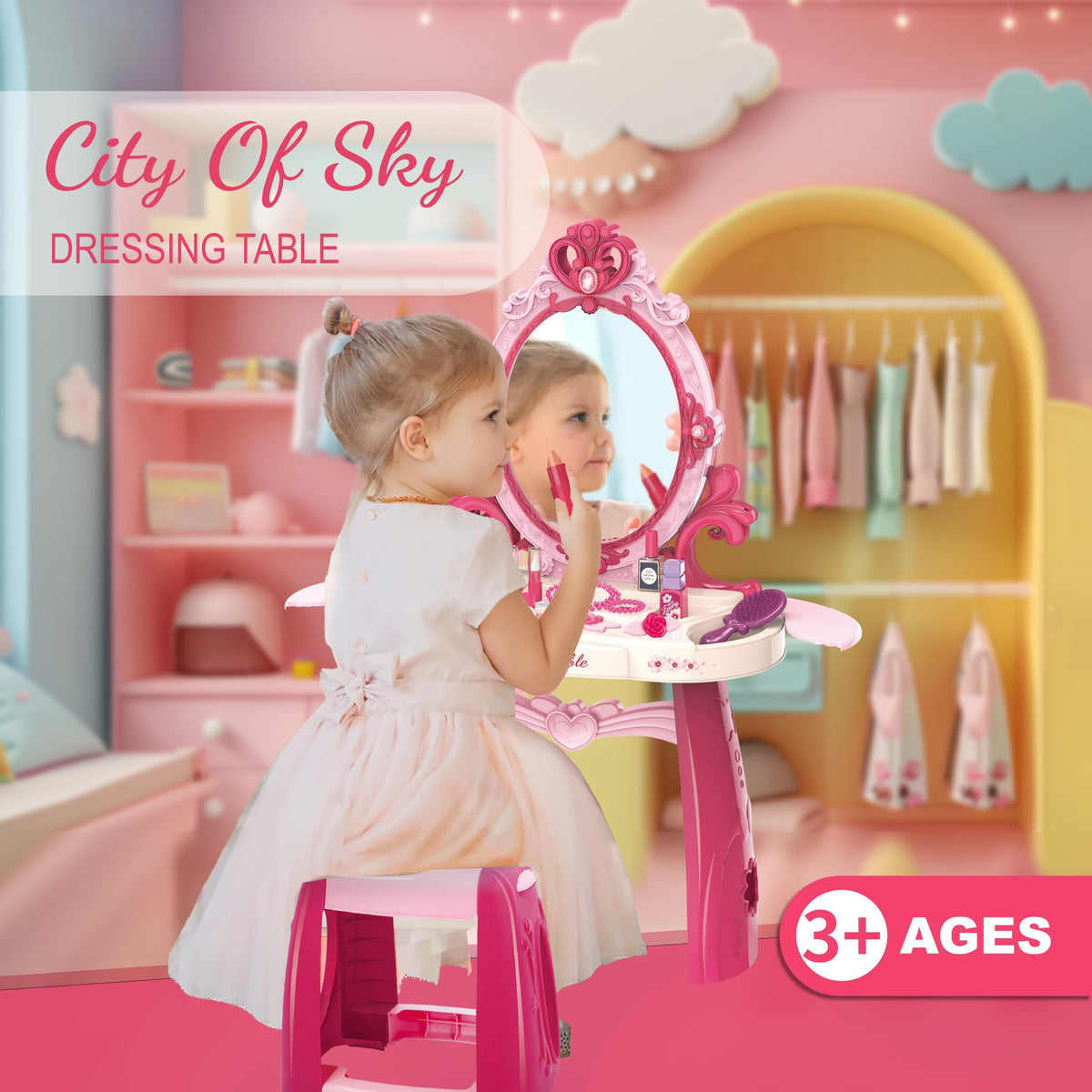 Zaddgiuuy sturdy, kid-friendly vanity with featured chair
