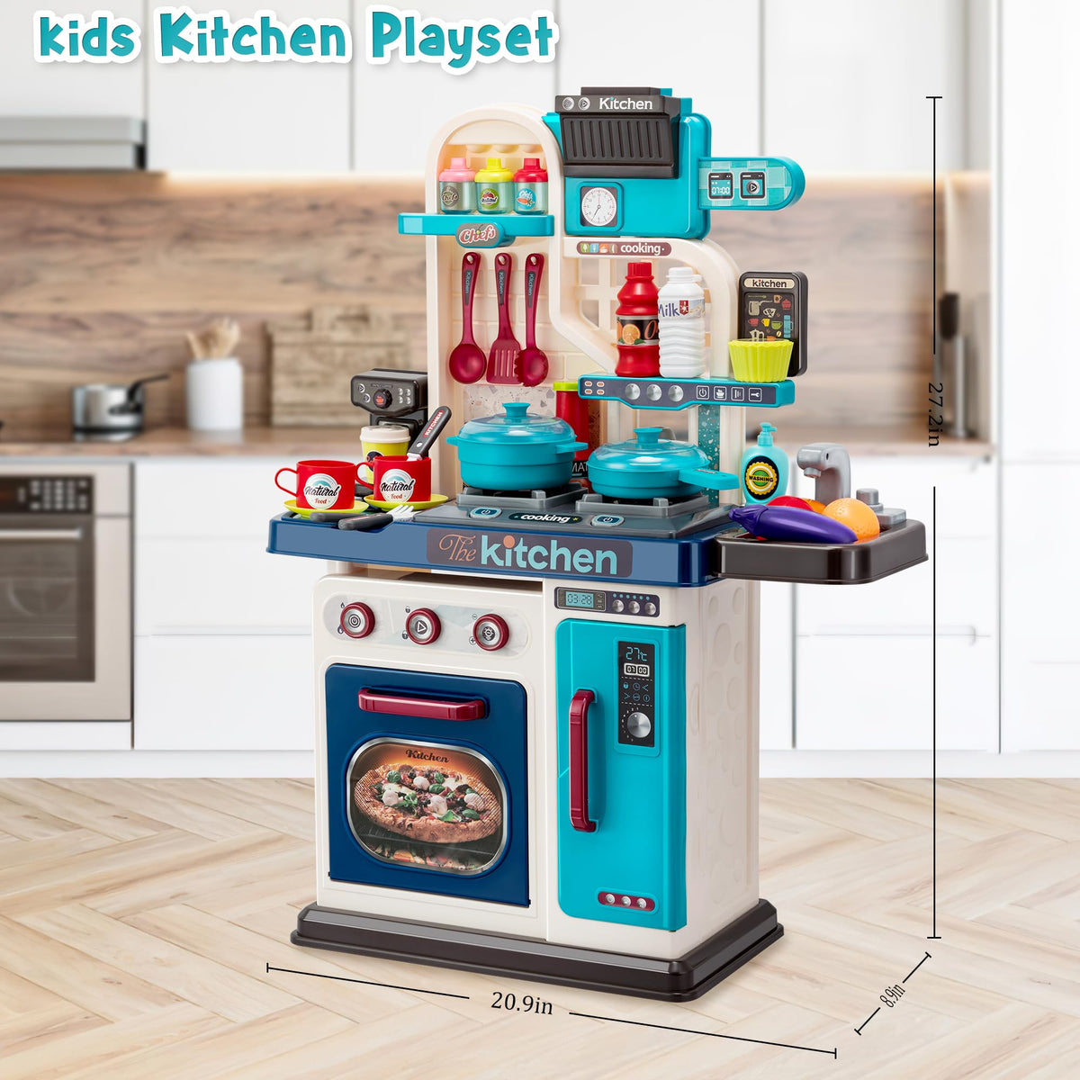zaddgiuuy Kids Kitchen Playset food and accessories blue for varied pretend meals