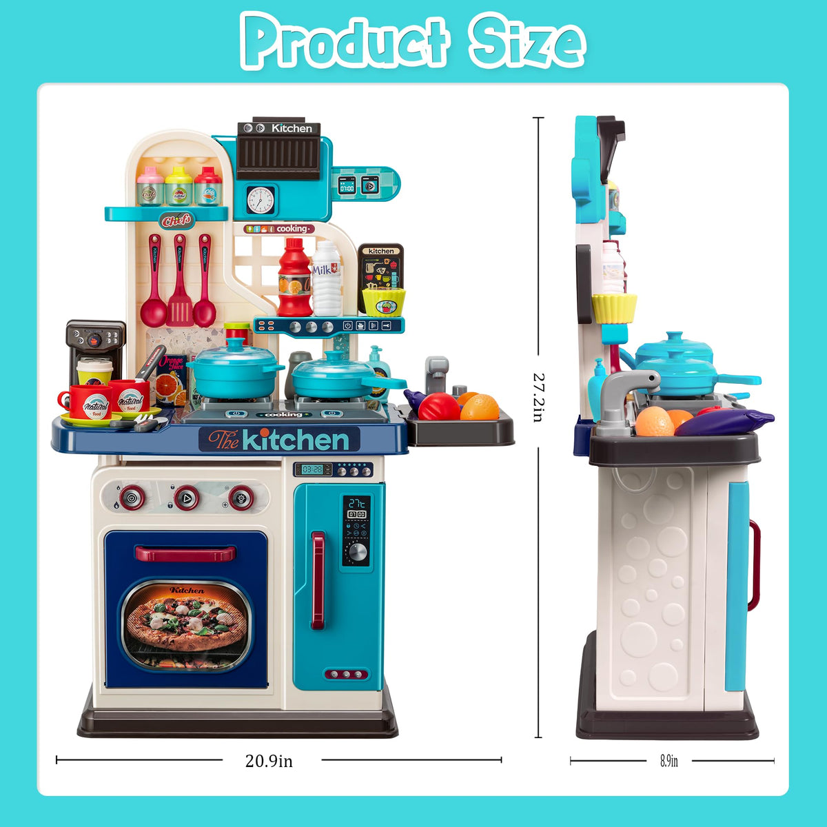 zaddgiuuy Kids Kitchen Playset blue encourages group pretend play at home