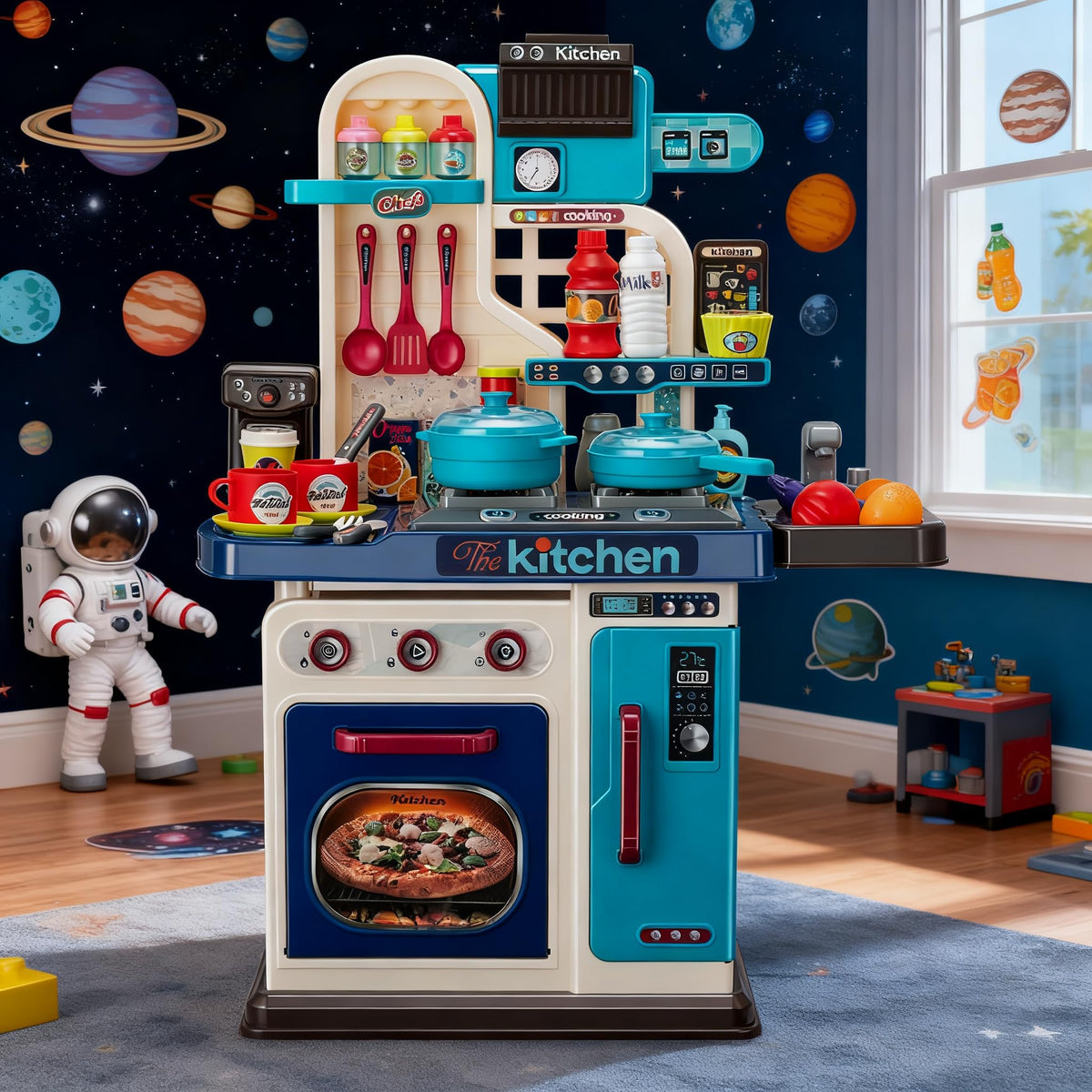 zaddgiuuy Kids Kitchen Playset sticker set blue enhances realism