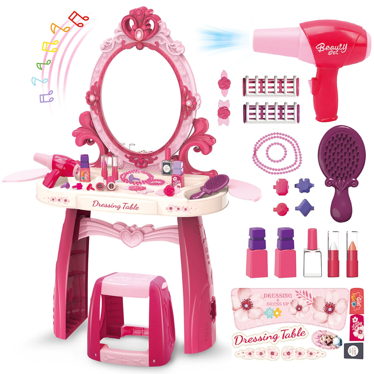 Zaddgiuuy toddler vanity table mirror in pink for imaginative dress-up play