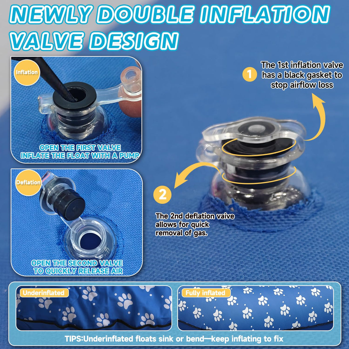 Zaichare easy-inflate dog float with pump connection for quick setup.